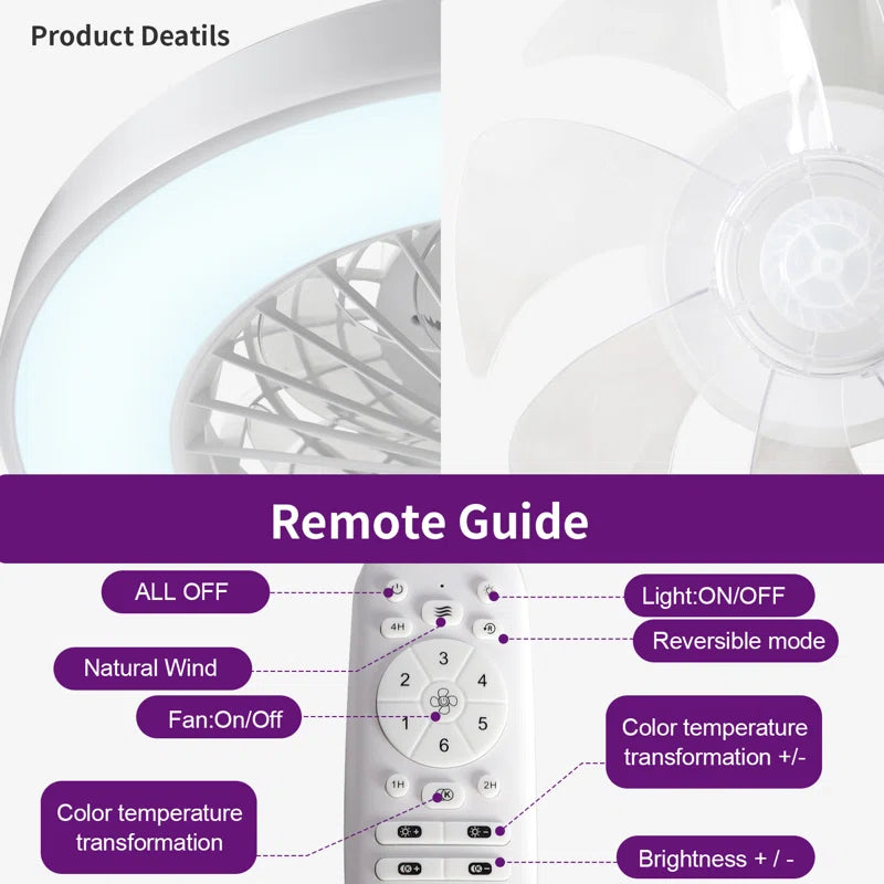 Kingery Dimmable Ceiling Fan with LED Lights | Remote Control, 6-Speed Reversible Motor