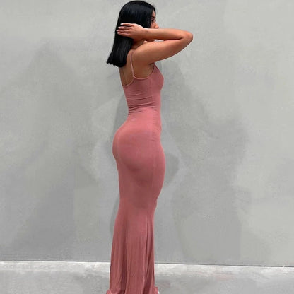 Elegant Satin Slip Sleeveless Maxi Dress – Backless Summer Bodycon Party Sundress for Women