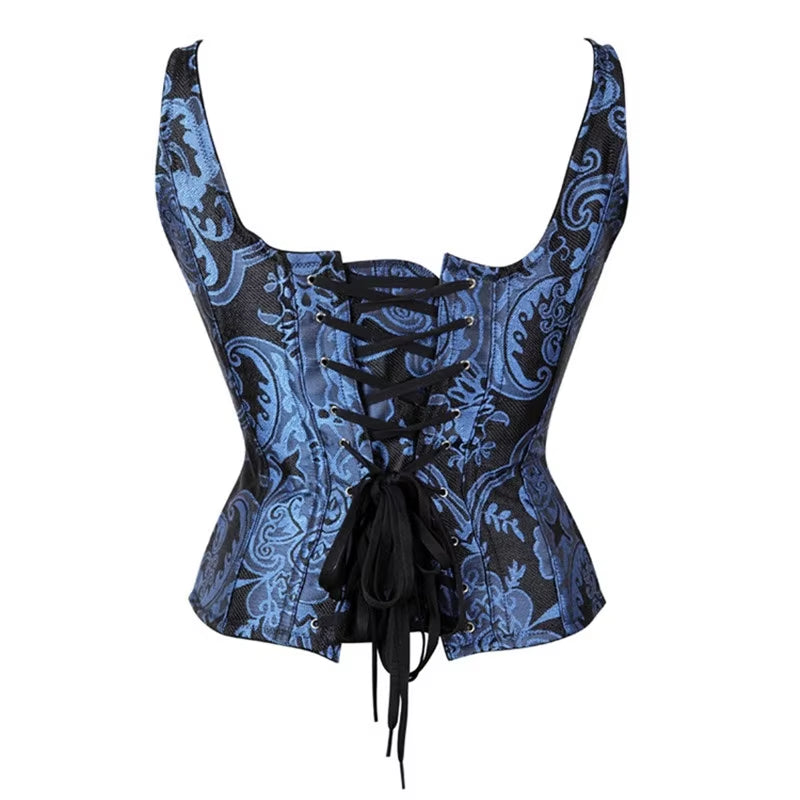 Women's Corset Bustier with Straps | Overbust Floral Jacquard Gothic Steampunk Corset Top Plus Size