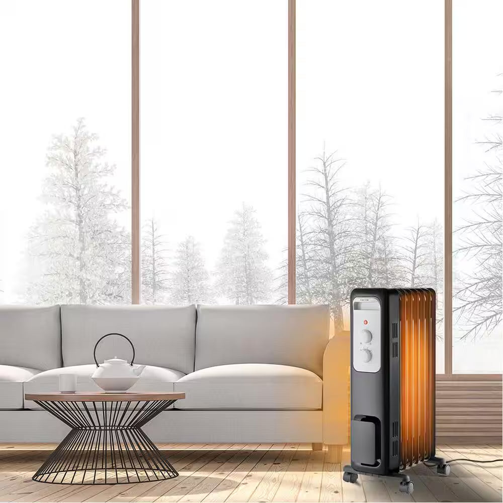 1,500-Watt Oil-Filled Radiant Electric Space Heater with Thermostat – Efficient, Quiet Heating for Home & Office