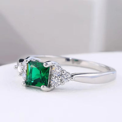 Simple Minimalist Finger Rings | Cute Green Cubic Zircon Proposal Engagement Ring for Girls