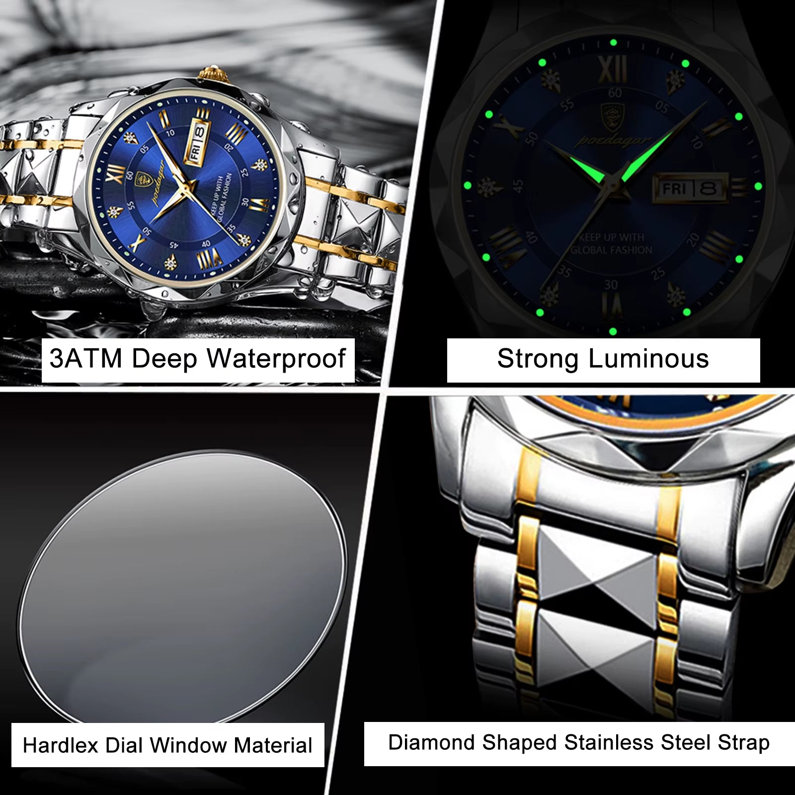 Luxury Men's Waterproof Wristwatch | Stainless Steel Luminous Quartz Watch