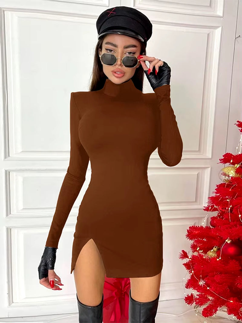 Women’s Black Long Sleeve Bodycon Mini Dress – Slim Fit Solid Color Spring & Autumn 2024 Streetwear