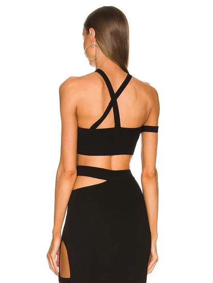 Women's Bandage Suit – Sexy 2-Piece Cut-Out Crop Top & Midi Skirt Party Outfit