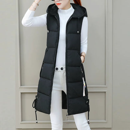 Stylish Women’s Solid Hooded Vest – Zipper Pockets, Sleeveless Jacket