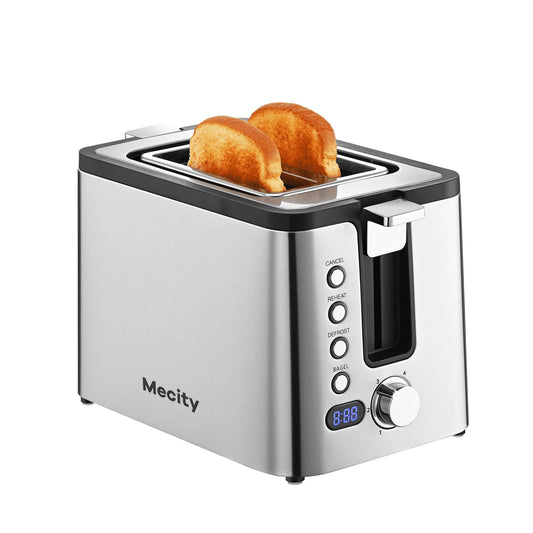 2-Slice Stainless Steel Toaster with Countdown Timer, Warming Rack, Extra-Wide Slots & 6 Browning Settings