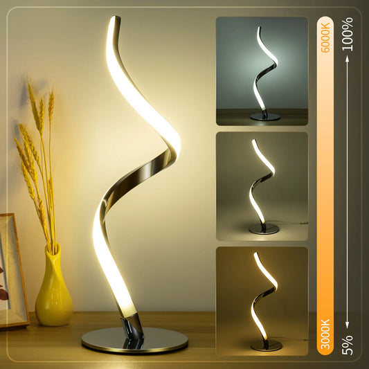 Modern Spiral Table Lamp - Touch Control, 3 Colors & Stepless Dimmable Bedside Lamp for Bedroom, Living Room, Office