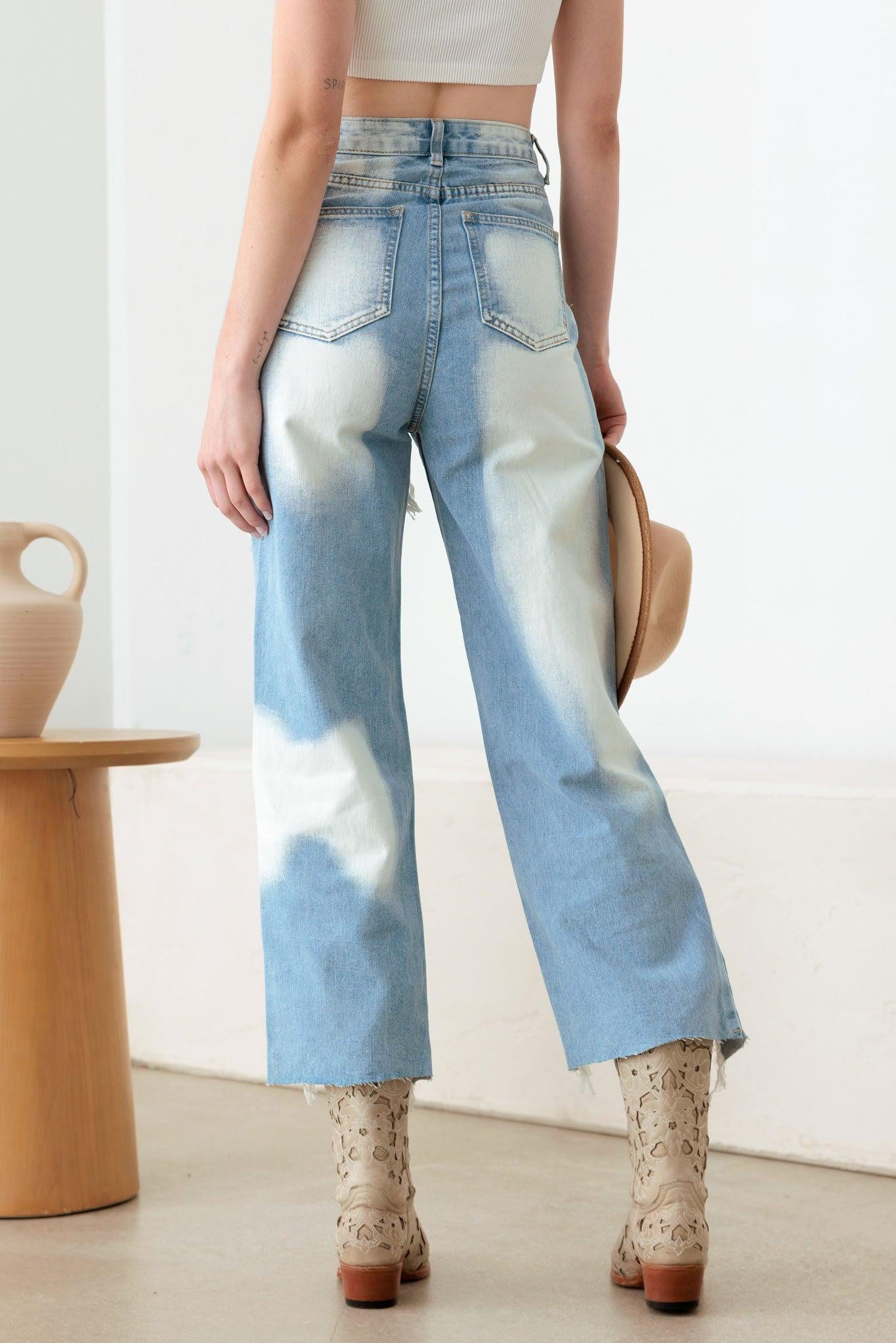 Light Blue Distressed Jeans | Stylish Cut Denim for Trendy Looks