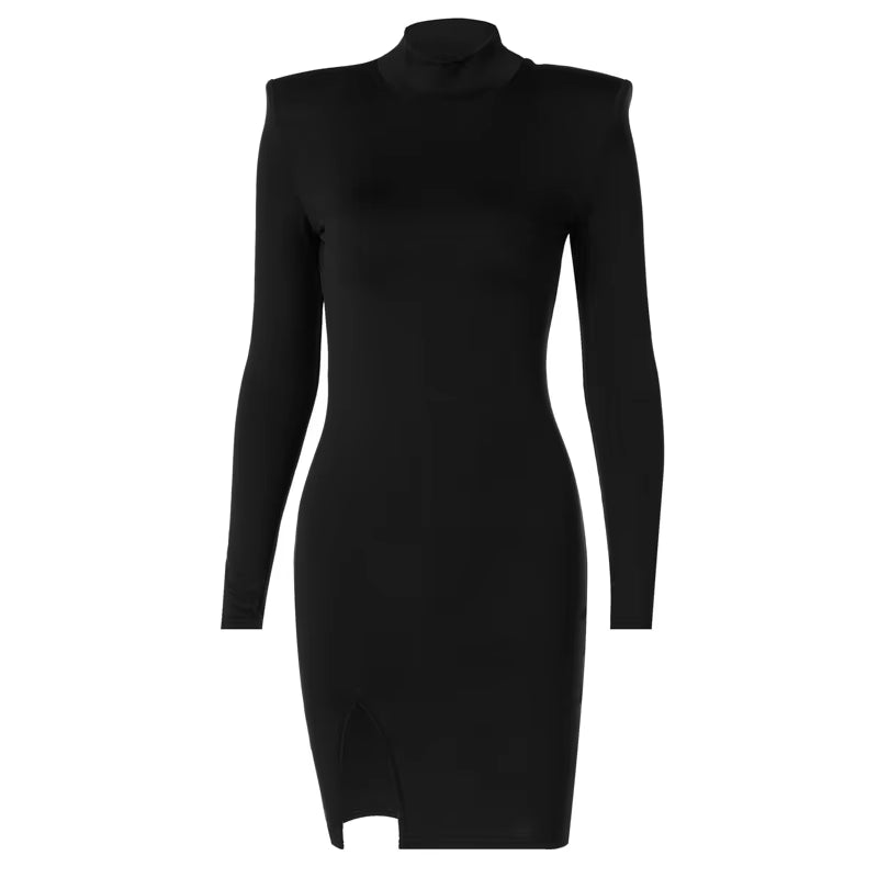 Women’s Black Long Sleeve Bodycon Mini Dress – Slim Fit Solid Color Spring & Autumn 2024 Streetwear