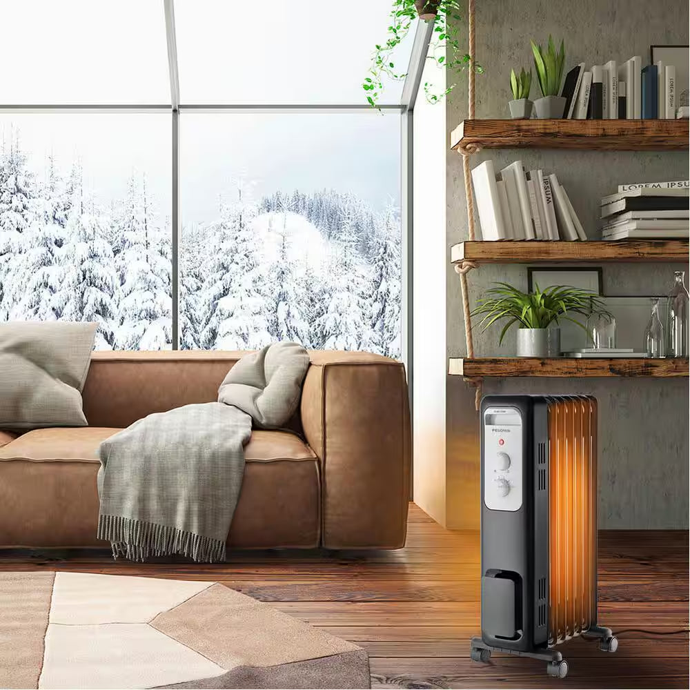 1,500-Watt Oil-Filled Radiant Electric Space Heater with Thermostat – Efficient, Quiet Heating for Home & Office