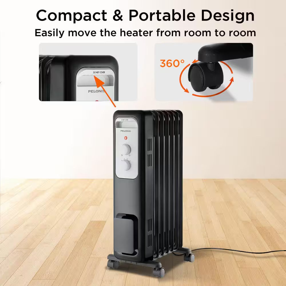 1,500-Watt Oil-Filled Radiant Electric Space Heater with Thermostat – Efficient, Quiet Heating for Home & Office