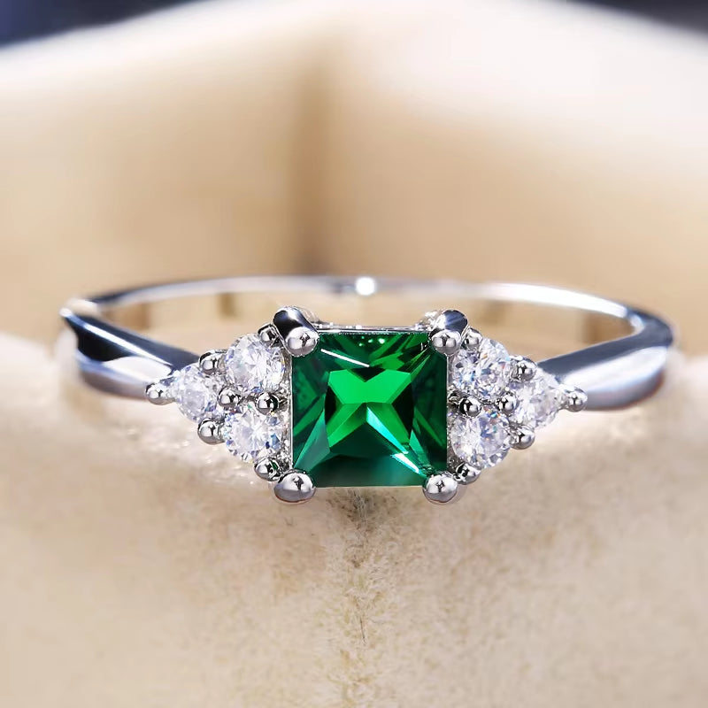 Simple Minimalist Finger Rings | Cute Green Cubic Zircon Proposal Engagement Ring for Girls