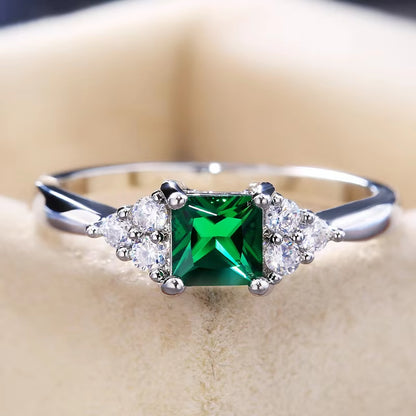 Simple Minimalist Finger Rings | Cute Green Cubic Zircon Proposal Engagement Ring for Girls