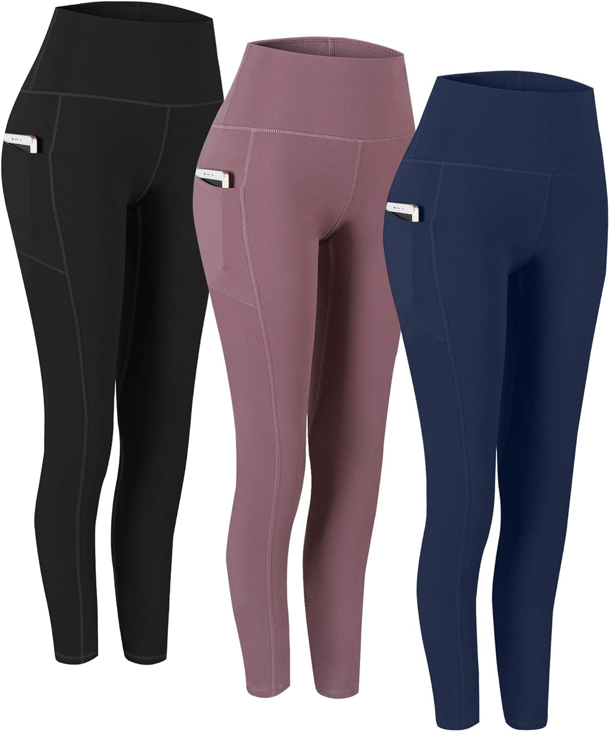 2 Pack High Waist Yoga Pants with Pockets - Tummy Control, 4-Way Stretch Workout Running Leggings