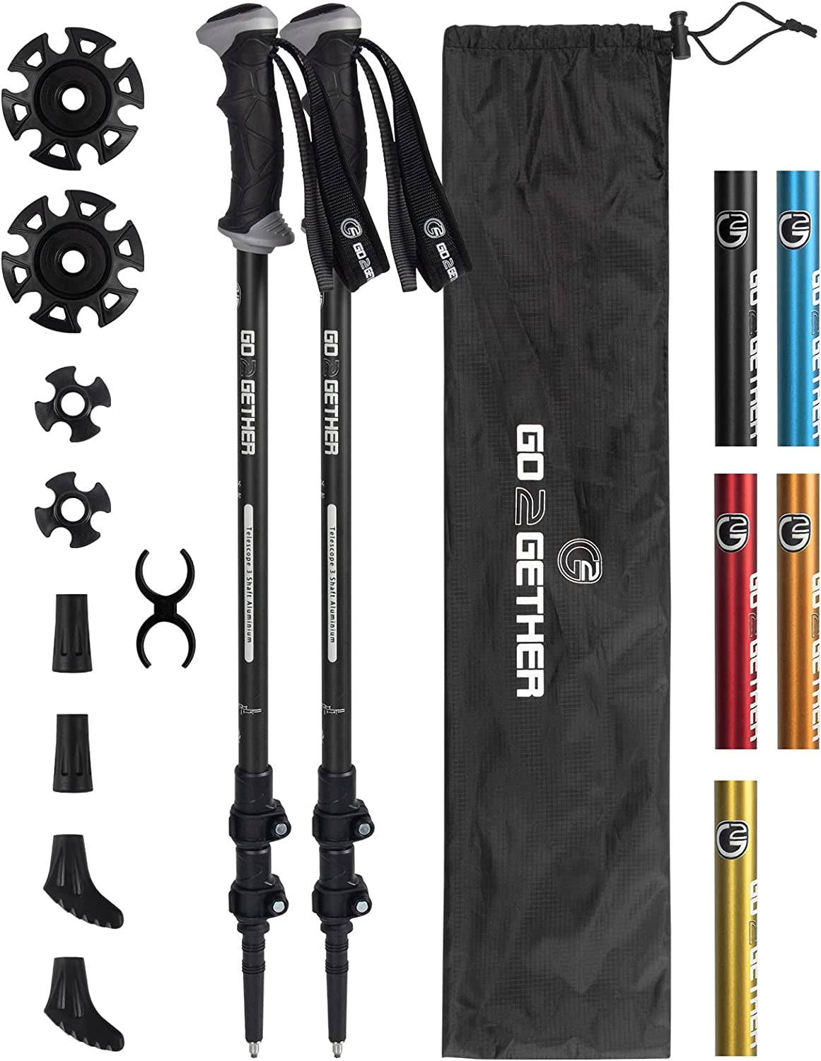 Aluminum Trekking Hiking Poles with Quick Adjustable Locks – Comfort Handle, Padded Strap, Snow Baskets – Perfect for Hiking & Walking (Black)