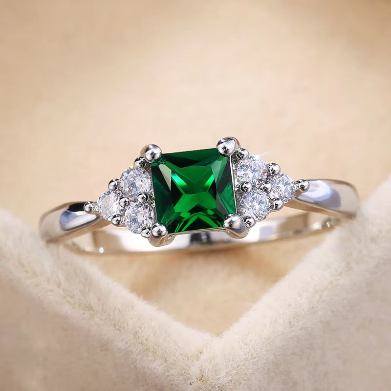 Simple Minimalist Finger Rings | Cute Green Cubic Zircon Proposal Engagement Ring for Girls