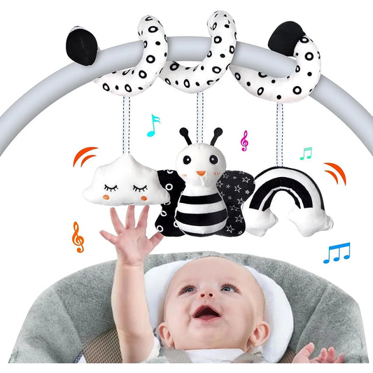 Baby Car Seat Toys | Infant Activity Spiral & Hanging Stroller Toys with Musical Plush for Newborns 0-12 Months