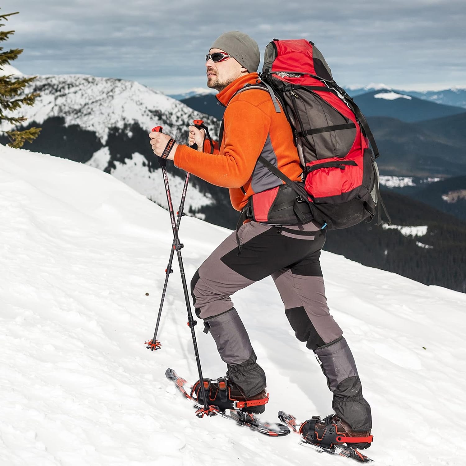 Aluminum Trekking Hiking Poles with Quick Adjustable Locks – Comfort Handle, Padded Strap, Snow Baskets – Perfect for Hiking & Walking (Black)