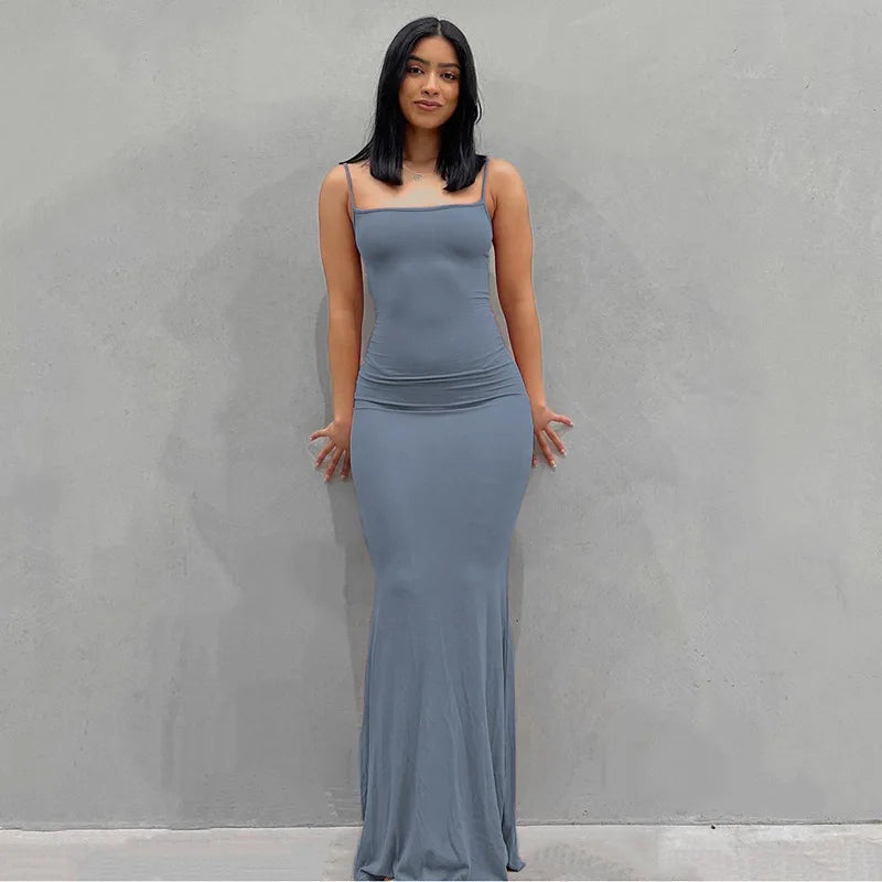 Elegant Satin Slip Sleeveless Maxi Dress – Backless Summer Bodycon Party Sundress for Women