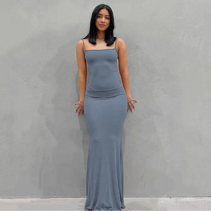 Elegant Satin Slip Sleeveless Maxi Dress – Backless Summer Bodycon Party Sundress for Women