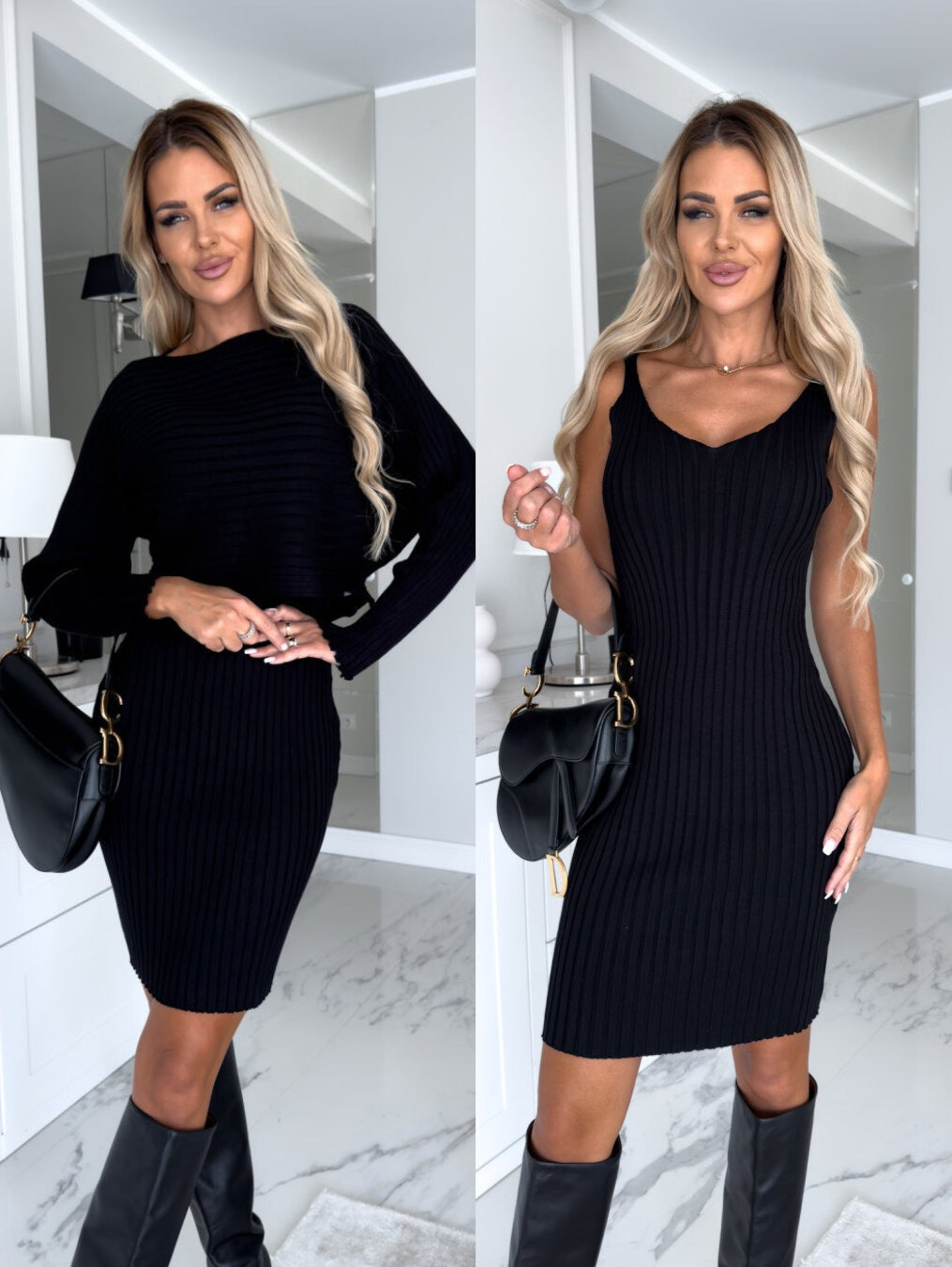 2-Piece Women's Suit - Solid Stripe Long-Sleeve Top & Tight Suspender Skirt | Fashion Slim Fit Autumn Winter Outfit