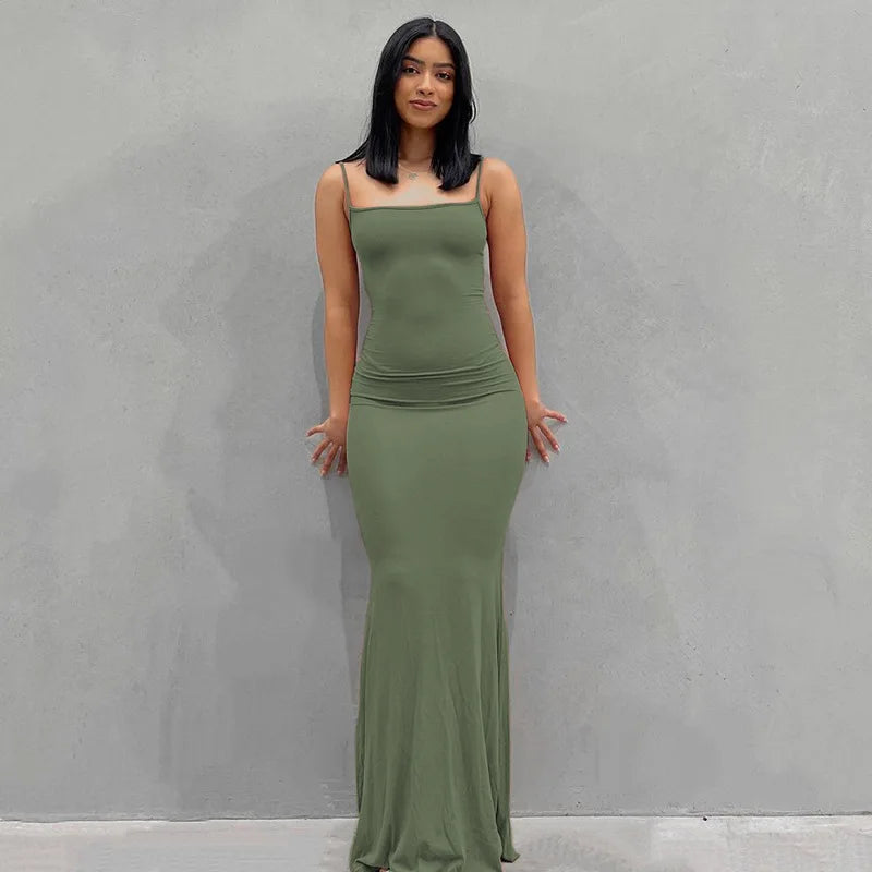 Elegant Satin Slip Sleeveless Maxi Dress – Backless Summer Bodycon Party Sundress for Women