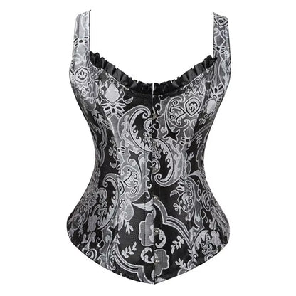 Women's Corset Bustier with Straps | Overbust Floral Jacquard Gothic Steampunk Corset Top Plus Size