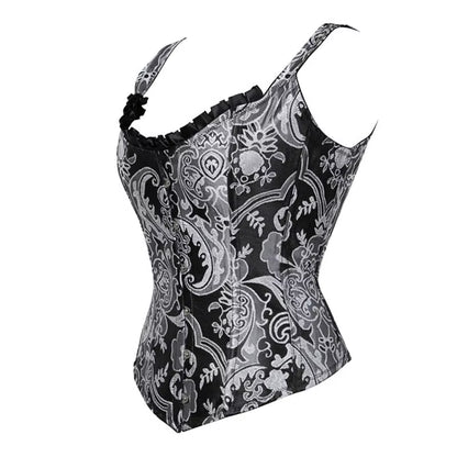 Women's Corset Bustier with Straps | Overbust Floral Jacquard Gothic Steampunk Corset Top Plus Size