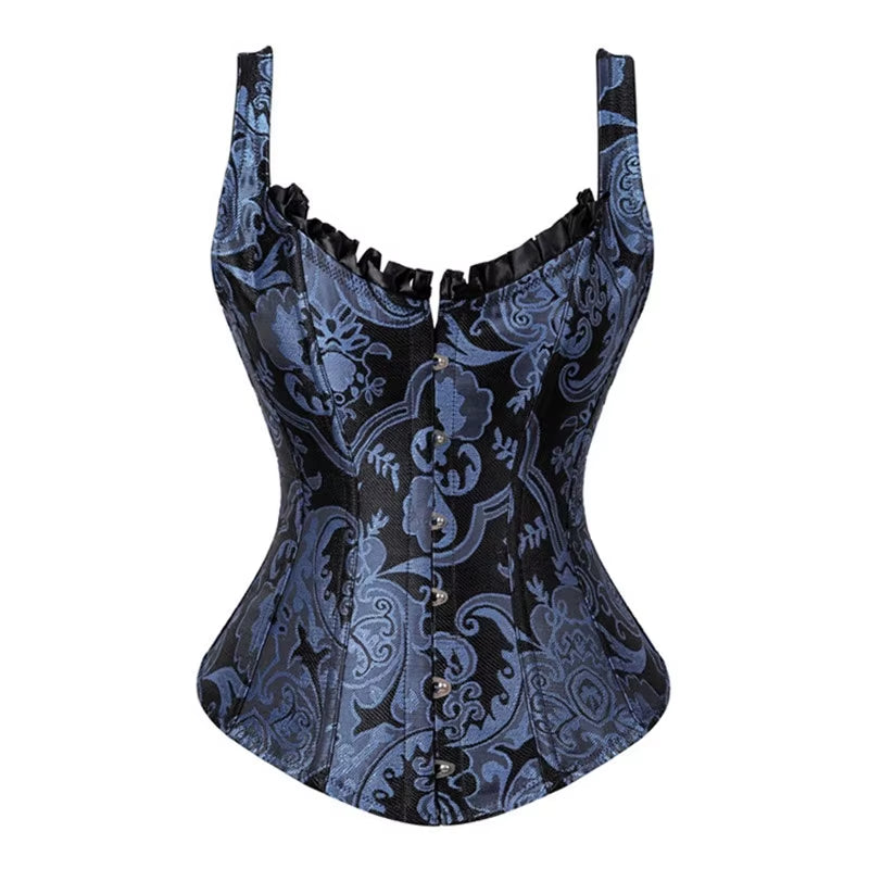 Women's Corset Bustier with Straps | Overbust Floral Jacquard Gothic Steampunk Corset Top Plus Size