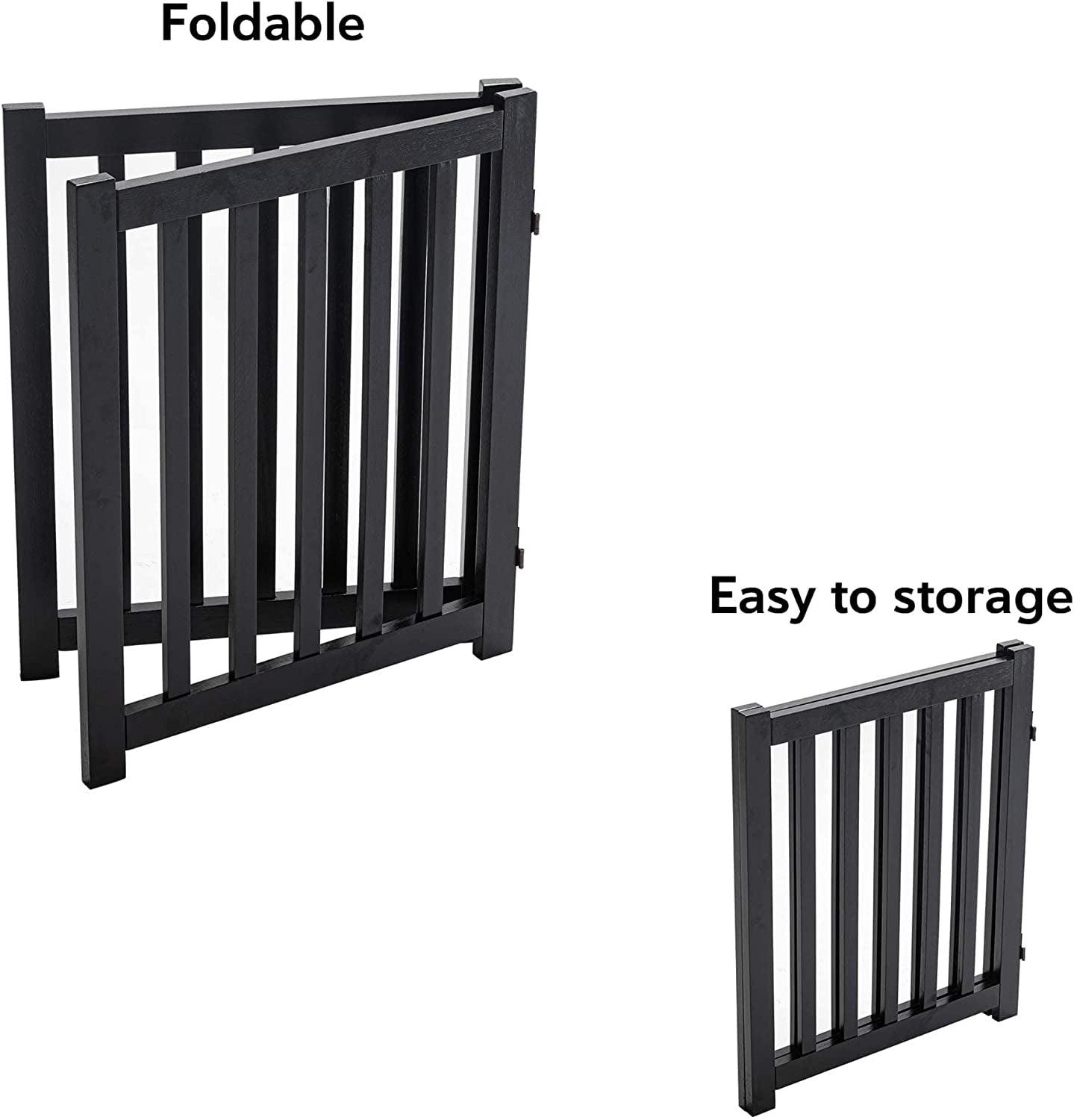 Solid Hardwood Freestanding Pet Gate – Wooden Dog Gate for Doorways, Stairs & Indoor Safety, 24” Height, 2 Panels, Black