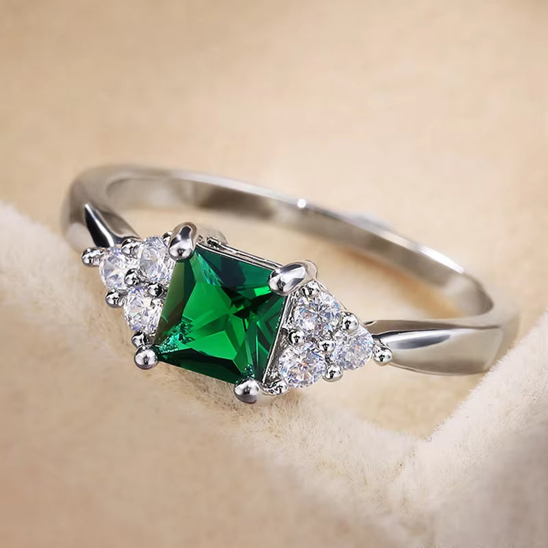 Simple Minimalist Finger Rings | Cute Green Cubic Zircon Proposal Engagement Ring for Girls