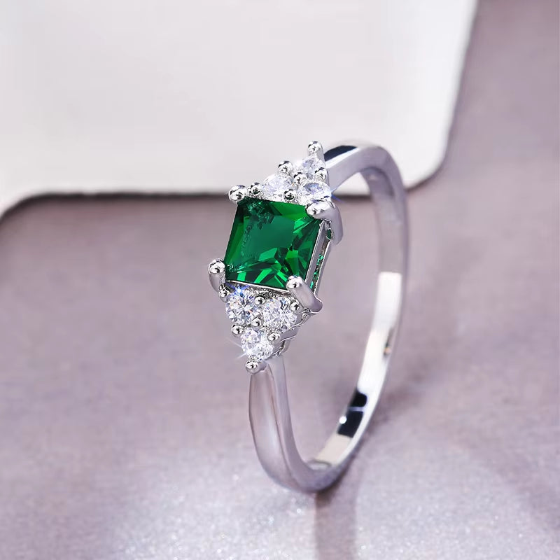 Simple Minimalist Finger Rings | Cute Green Cubic Zircon Proposal Engagement Ring for Girls