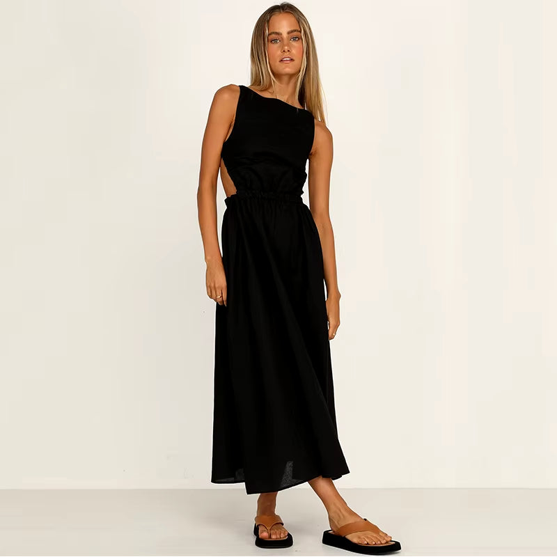 Sexy Spaghetti Strap Summer Dress  New Slip Black Backless Maxi Dress Vintage Elegant Woman Party Dress Princess Dress