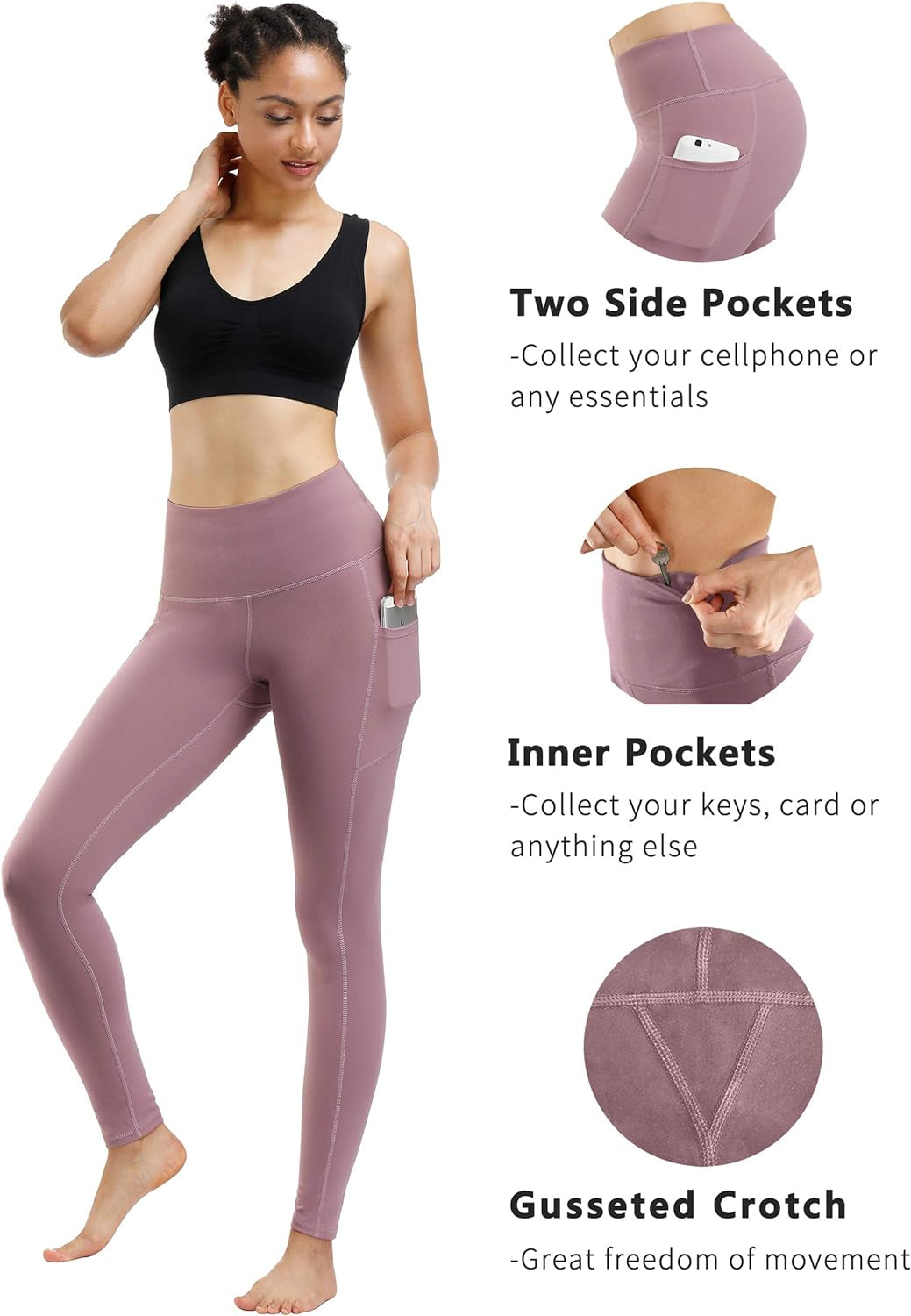 2 Pack High Waist Yoga Pants with Pockets - Tummy Control, 4-Way Stretch Workout Running Leggings