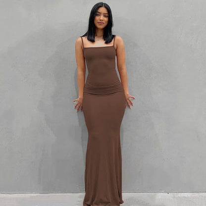 Elegant Satin Slip Sleeveless Maxi Dress – Backless Summer Bodycon Party Sundress for Women