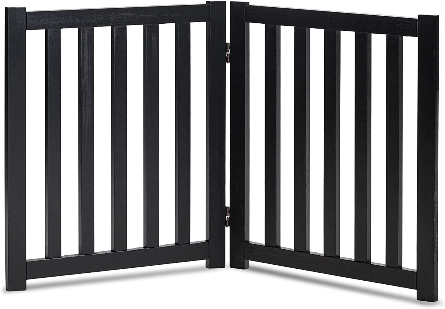 Solid Hardwood Freestanding Pet Gate – Wooden Dog Gate for Doorways, Stairs & Indoor Safety, 24” Height, 2 Panels, Black